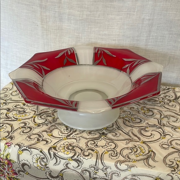 Other - 1930’s Indiana glass Red and White art deco pedestal  Bowl